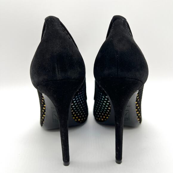TAMARA MELLON Miami Vice Holographic Suede Pumps Womens 38 Black Pointy Toe - Picture 4 of 11